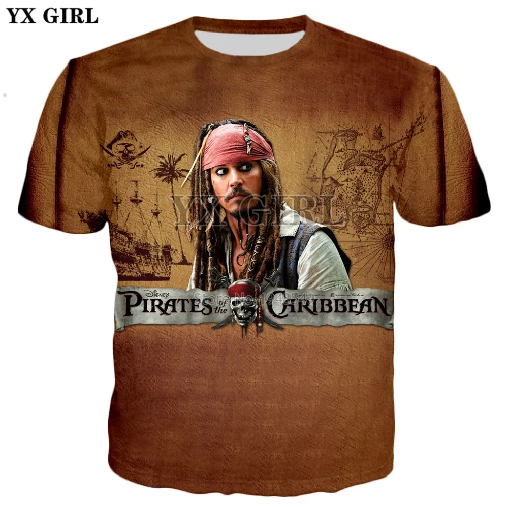 YX GIRL Jack Sparrow, футболка с 3d принтом из фильма Пираты Карибы, новинка, Мужская/женская летняя стильная повседневная футболка