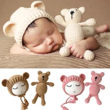 Newborn Photography Props Accessories Bear Hat Cap + Doll Sets Infant Bebe Soft Bonnet Handmade Knitted Beanie Bear Toy Newborn Photography Props Accessories Bear Hat Cap + Doll Sets Infant Bebe Soft Bonnet Handmade Knitted Beanie Bear Toy