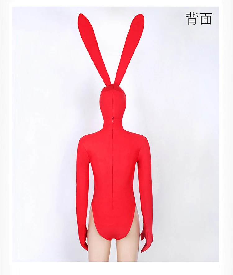 Sexy Dance Bunny Girl Red Bodysuit Costume Night Club Cosplay Clothing Fancy High Ears Rabbit Role Playing Uniform for Women