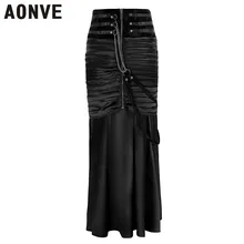Aonve, Женская длинная юбка, готическая юбка размера плюс 2XL, винтажная юбка с запахом, высокая талия, черные готические юбки, вечерние, Клубная одежда, одежда в стиле панк