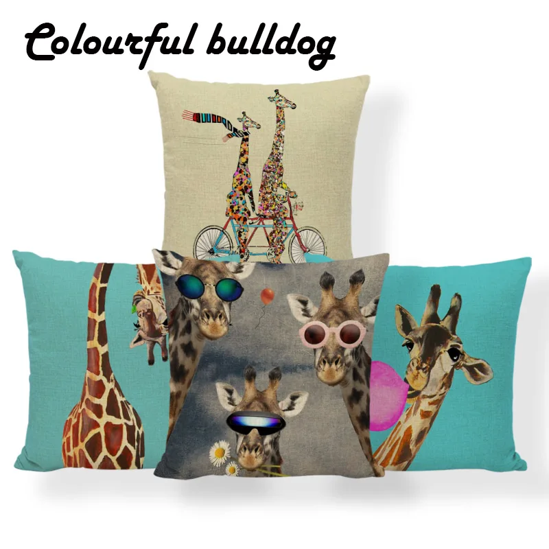 

Deer Giraffe Cushions Colorful Bird Bicycle Pillowcase Love Animal Zaka Wedding Houseware Pillow With Cover 45X45Cm Burlap Relax
