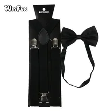 Winfox Винтаж подтяжки галстук бабочка набор для мужчин и женщин черный подтяжки галстук подтяжки брюки рубашка подтяжки