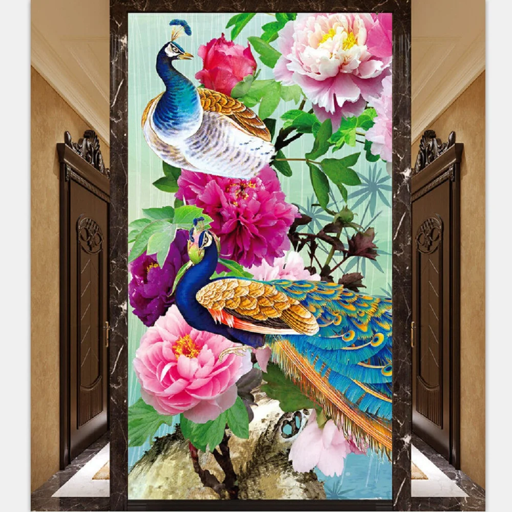 5d Diy Diamond Bordir Beruntung Peony Burung Merak Dekoratif Penuh