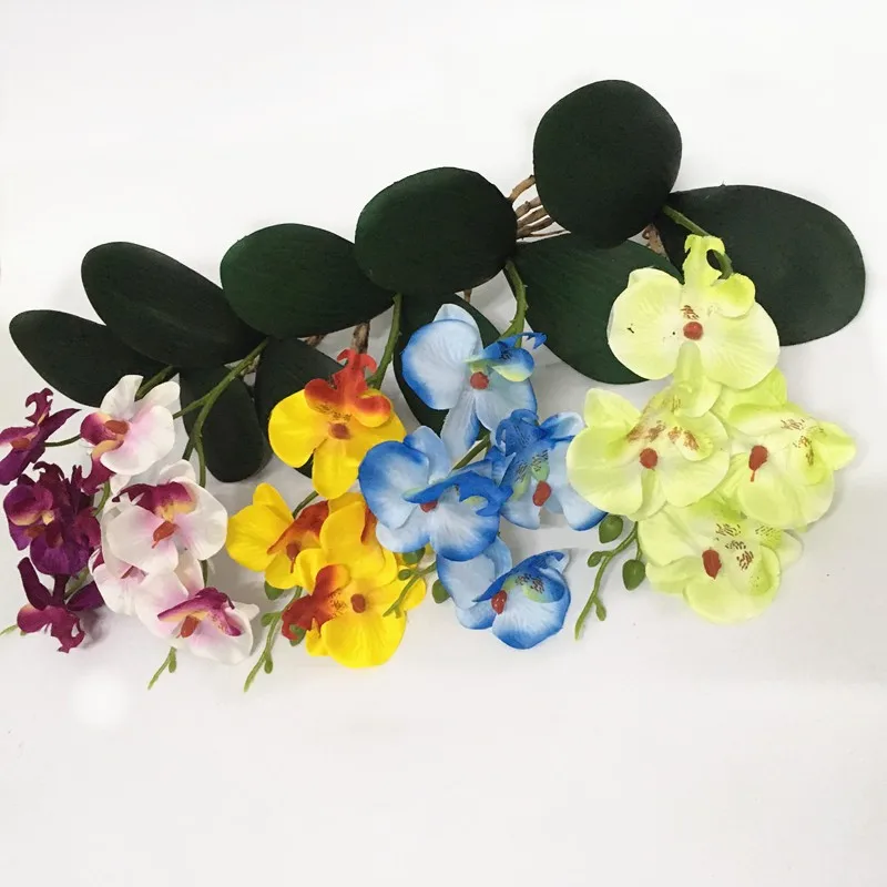 Artificial flowers silk flower fake butterfly orchid with leave Phalaenopsis flores  for wedding home decoration  (45)