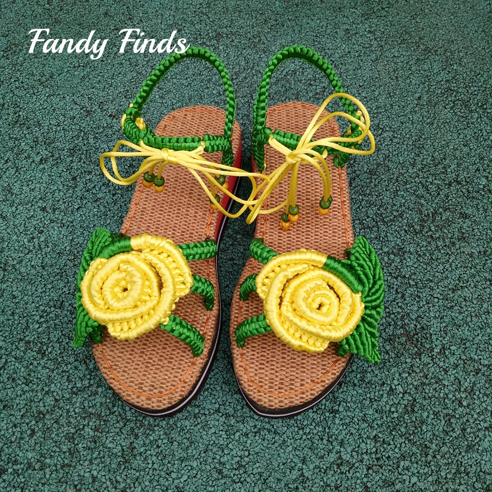 

Fashion Women Summer Sandals Blue Echantress Outwear Beach Casual Wedegs Hand Woven Girls Wedding EVA Flax Ladies Sandals
