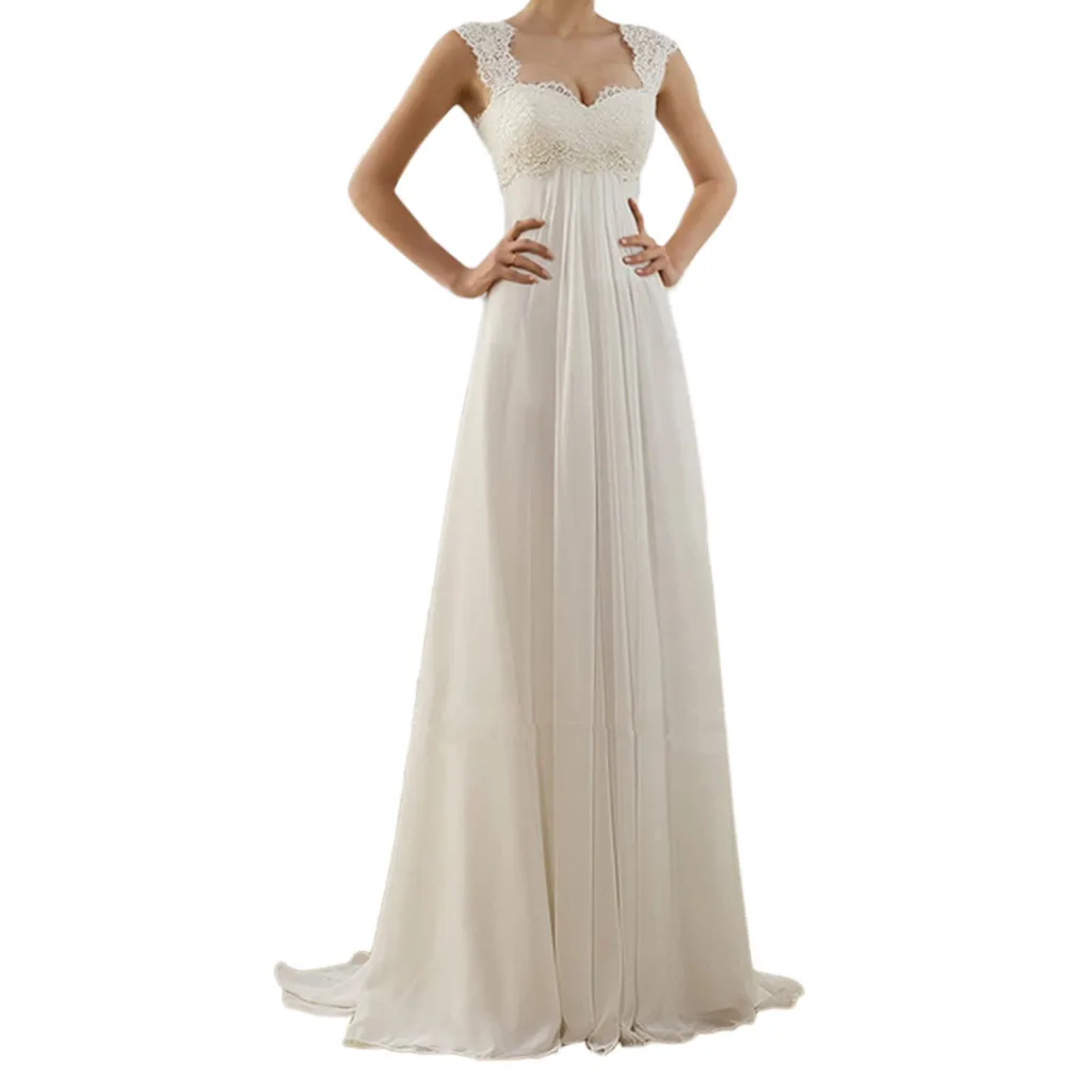 JAYCOSIN женская одежда дамы размера плюс кружева v-образным вырезом спинки макси белое платье Мода Высокая талия свадебное платье