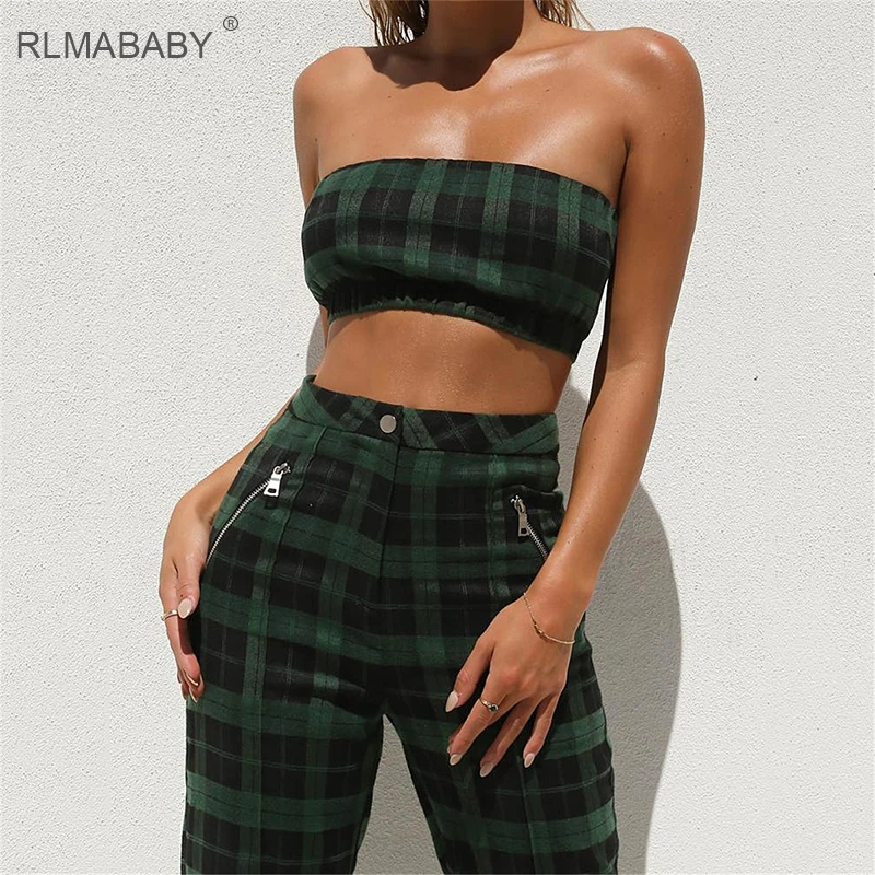 green plaid pants plus size