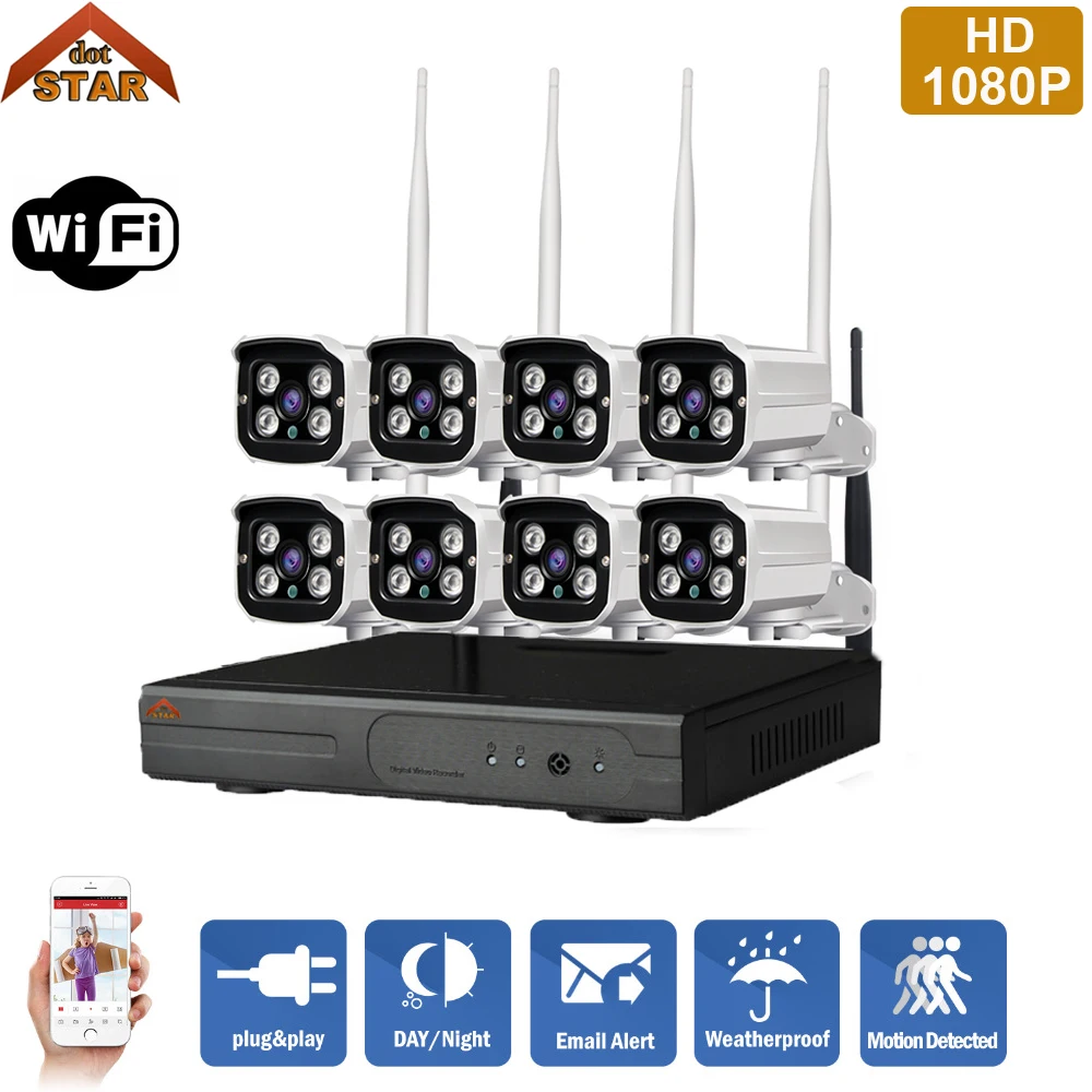 

Stardot HD Outdoor Surveillance Camera System 8CH NVR Kit CCTV Home Security Camera System 1080p Wireless WIFI IP Camera