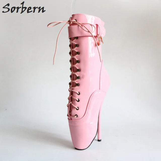 Sorbern Baby Pink Ankle Ballet Boot For Women 18Cm Spike Heels Lace Up