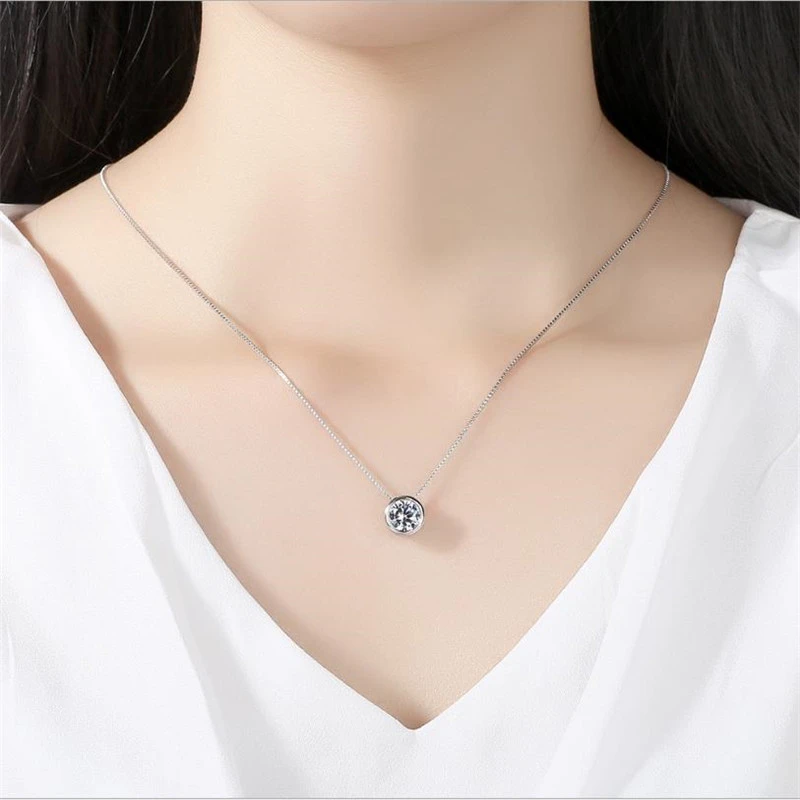 N//Y Silver Necklace Fashion 925 Sterling Silver rotatable Round Pendant Necklace and Necklace Elegant Rhinestone Necklace Ladies Jewelry Gift
