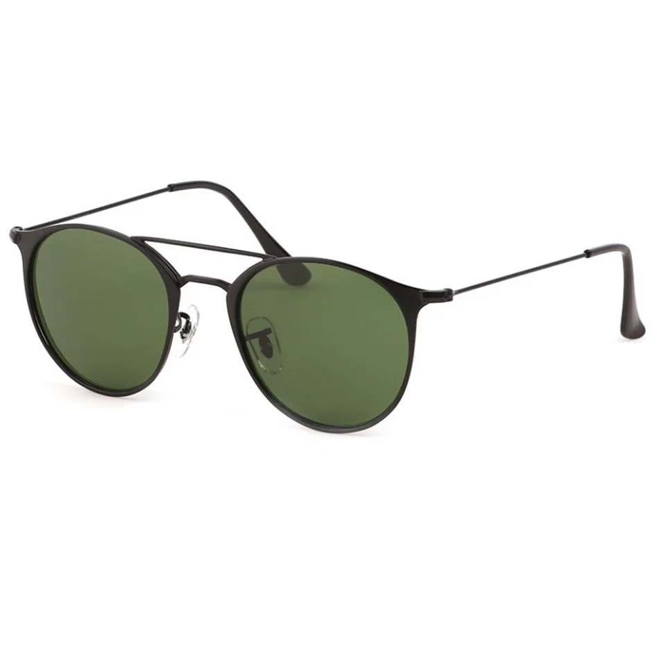 3546 Круглые Солнцезащитные очки для мужчин и женщин 49 мм стеклянные линзы зеркальные Круглые двойные мостки oculos de sol Gafas UV400 - Цвет линз: black g15