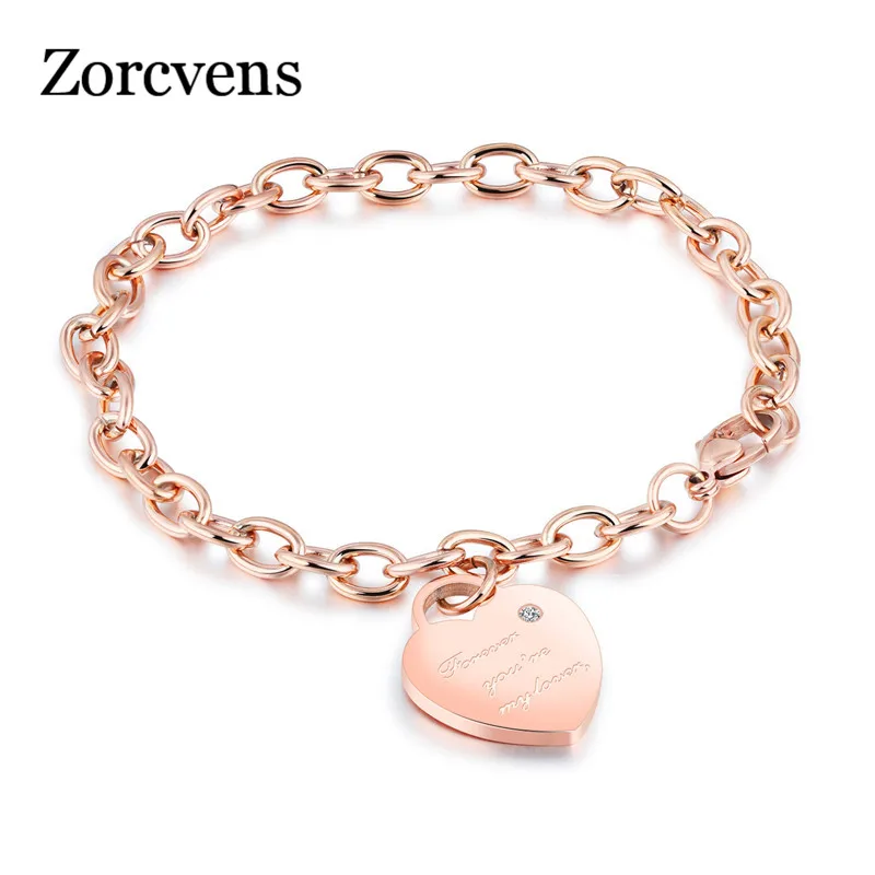 ZORCVENS Новая мода OL стиль розовое золото цвет нержавеющая сталь браслет с сердечком ювелирные изделия для женщин