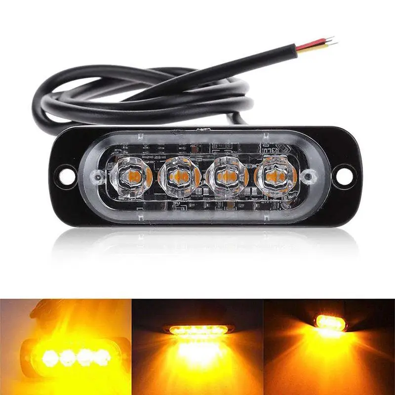 

1pcs 4 LED Strobe Warning Light Strobe Grill Flashing Breakdown Emergency Light Car Truck Beacon Lamp Amber Traffic Light