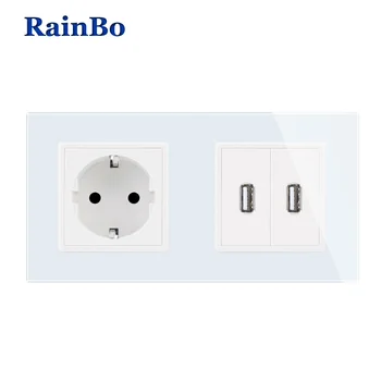 

RainBo EU Standard-Power Socket+USB Socket-USB Outlet-Glass Panel-Does not-include 5V USB-power-module A28E82USW/B