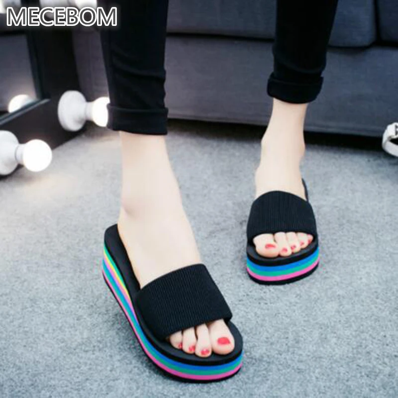 

Summer Woman Shoes Platform bath slippers Wedge Beach Flip Flops High Heel Slippers For Women Brand Black EVA Shoes mxW