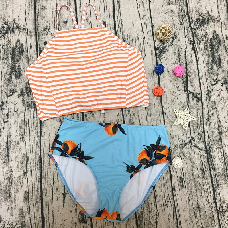 

2019 Sexy Floral Striped Printed High Waist Swimsuit Strappy Swimwear Women High Neck Bikinis Set Halter Bandage Bathing Suit