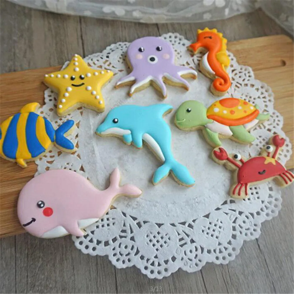 

8pc/set Cute Sea Creatures Cookie Cutter Whale Dolphin Octopus Crab Turtle Fondant Tools Biscuit Moulds