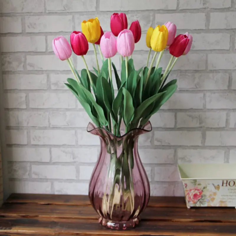 1 Pcs Artificial Flower High Quality Real Touch PU Tulip Flower Desktop Wedding Home Decoration Gift Decorative Flowers