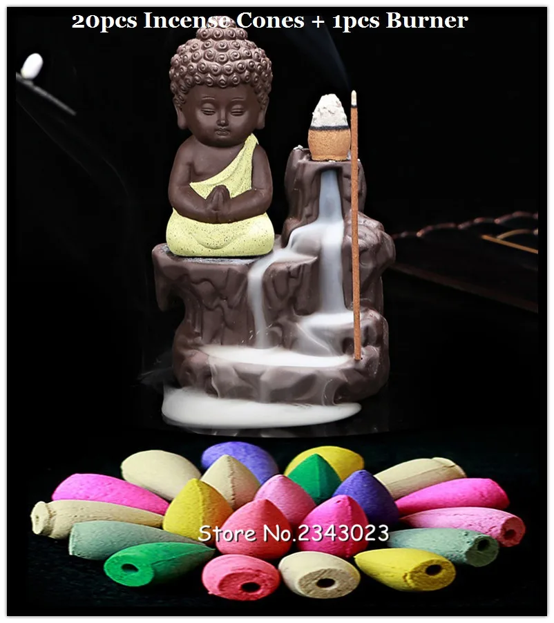 20Pc-Incense-Cones-Burner-Creative-Home-Decor-The-Little-Monk-Small-Buddha-Censer-Backflow-Incense-Burner(9)
