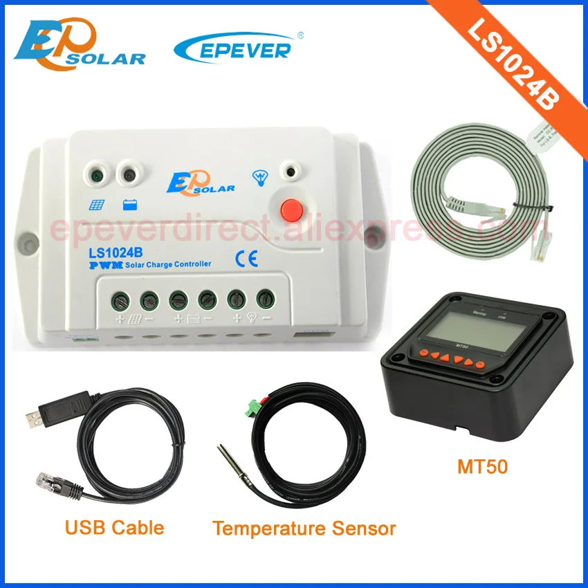 

LS1024B PWM Solar battery charger with USB cable and temperature sensor for personal computer use in home and MT50 remote meter