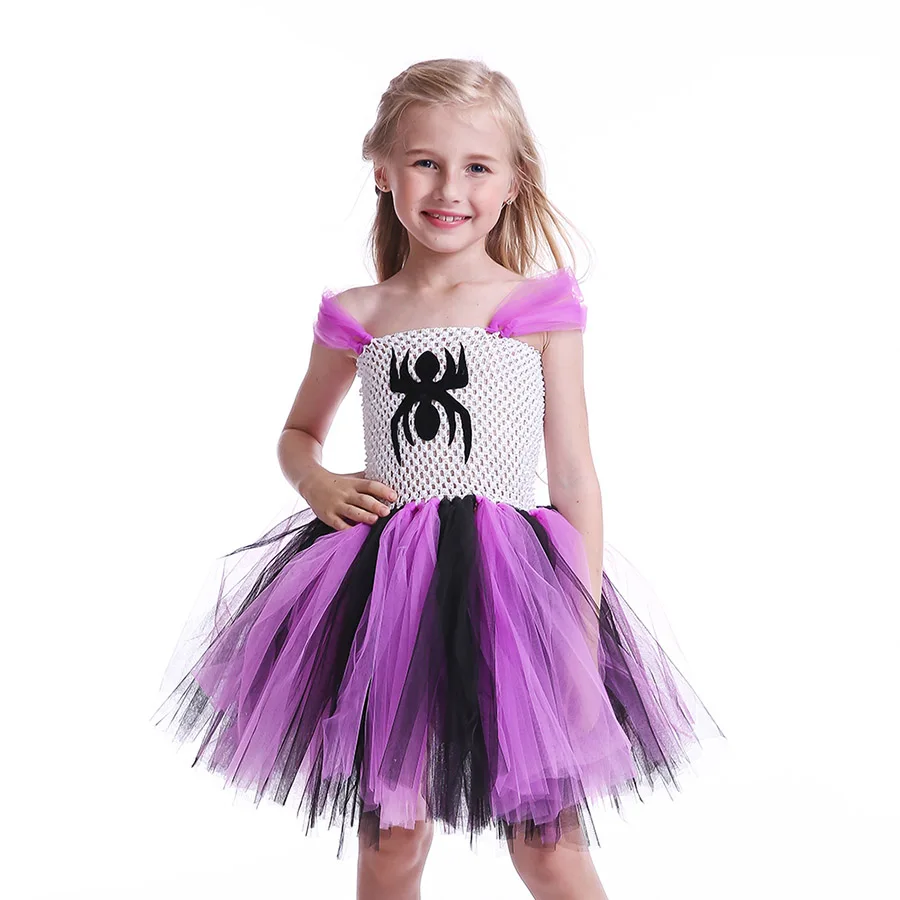 Kids Spider Pattern Tutu Dress Children Cosplay Halloween Christmas Costume Baby Girls (1)