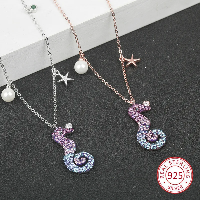 

S925 sterling silver female necklace hippocampus pearl shape pendant exquisite jewelry popular style to send lover 2019 new hot