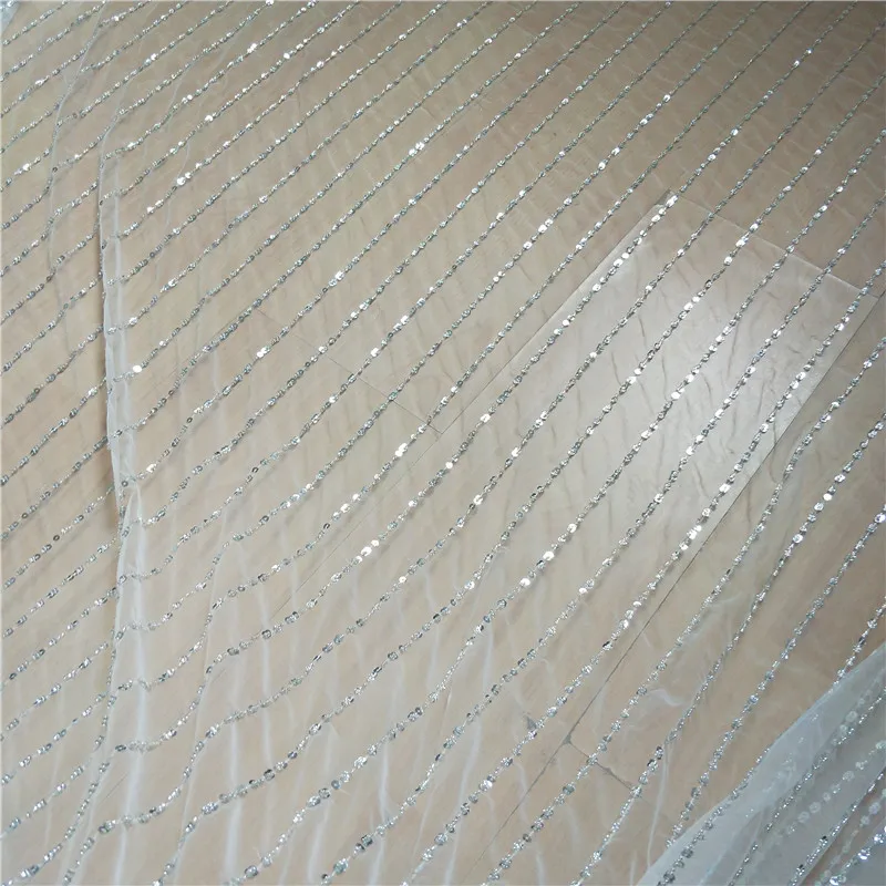 

Handmade Sequins Embroidery Embroidered mesh Transparent Fabric Wedding dress diy Material Dress Decorative cloth RS718