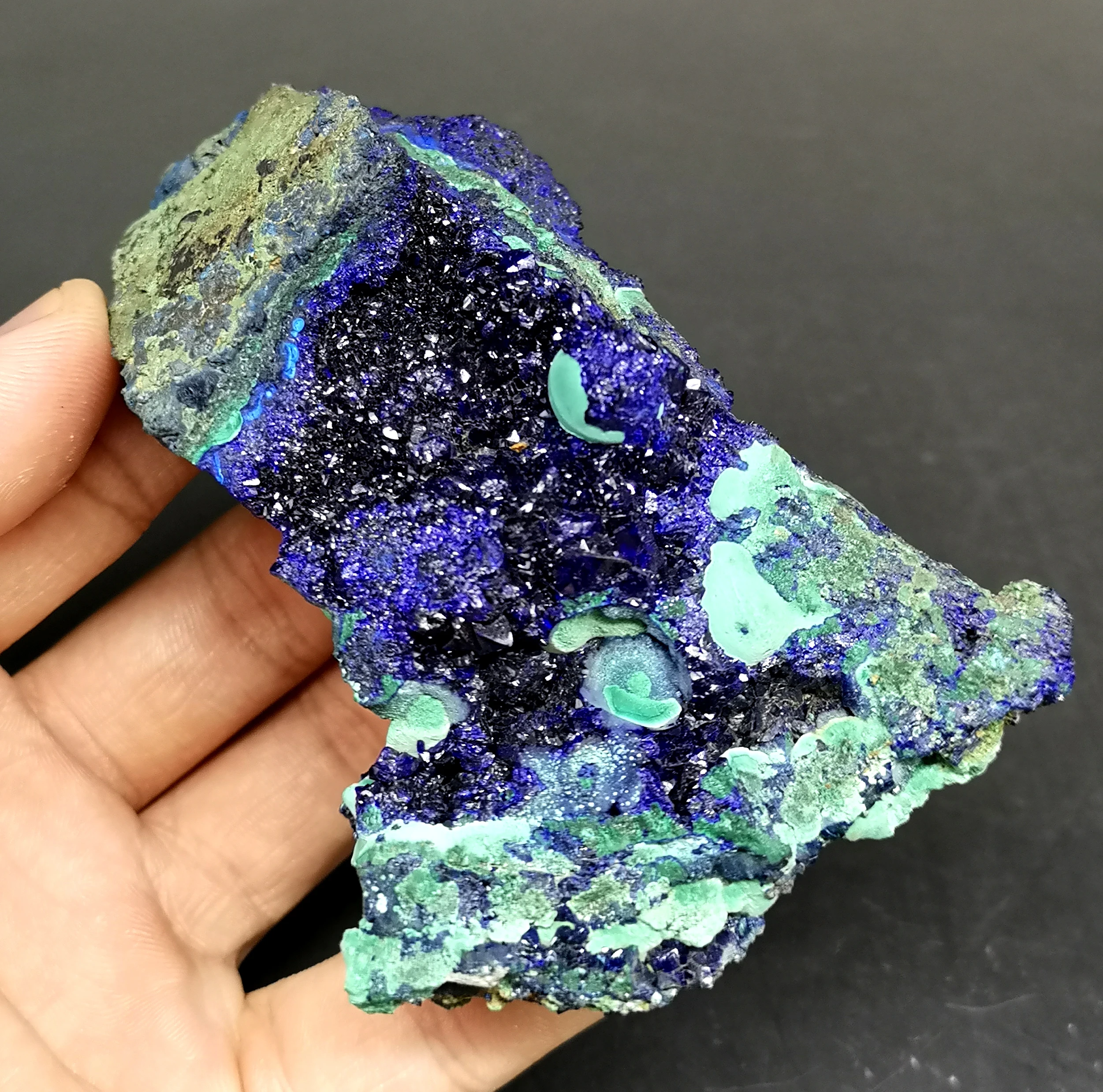 261 г натуральный Блестящий Azurite/Малахитовый симбиотический минеральный кристалл
