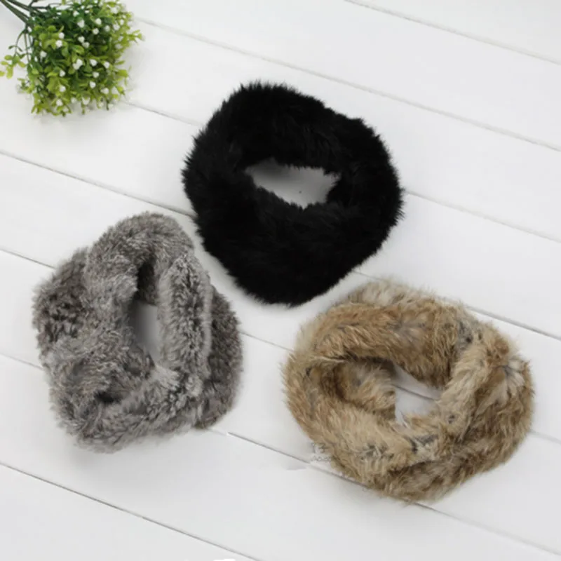 

Real Fur Scarf Rabbit For Ladies Fashion Black Knitted Winter Scarves Women Snood New Luxury Warm Female Scarves Solid Color