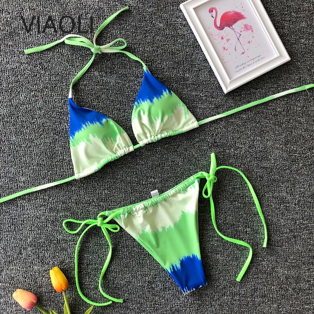

New Sexy tankini swimsuits women two piece swimsuit Bandage Bikinis Green bright gradient Printing Body Bathing Suit Beachwear