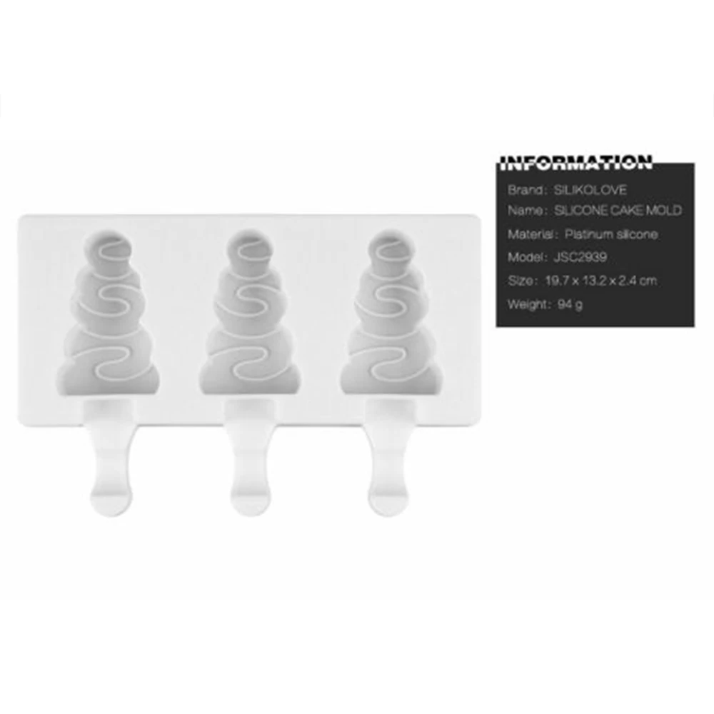 CHristmas Tree Food Mold 3 Cavity Popsicle Silicone Molds DIY Ice Cream Mould Cube Makers With Popsicle Sticks Children Summer