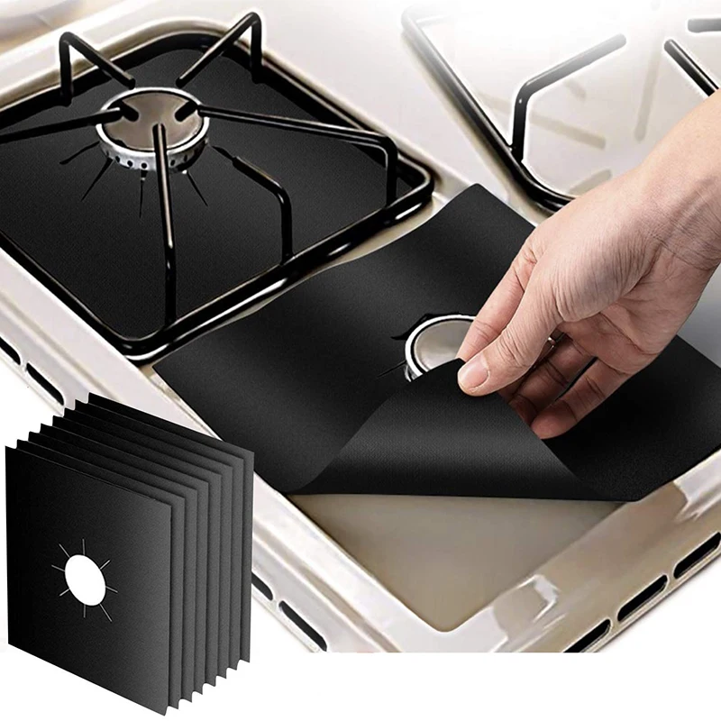 ONEUP 4Pcs/set Black&Sliver Reusable Foil Gas Hob Stovetop Protector