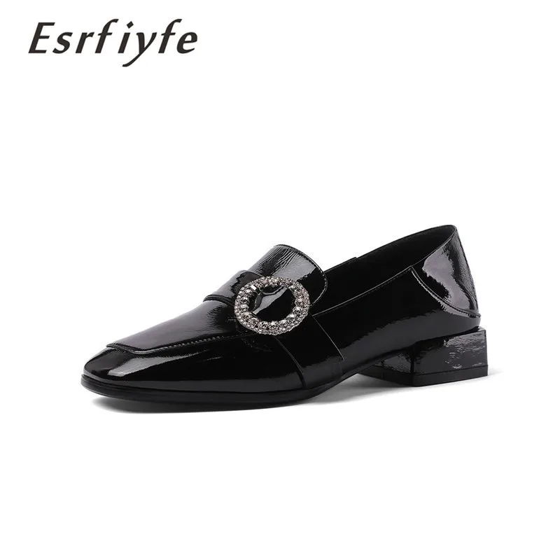 

ESRFIYFE 2019 New Women Spring Summer Shoes Genuine Leather Square Heels Shoes Woman Pumps Lace Up Ladies Wedding Party Shoes