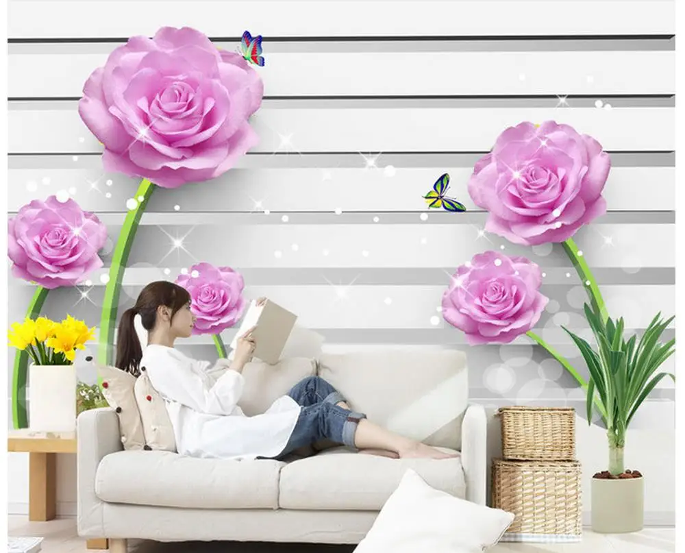 Home Decoration 3D stereoscopic rose pink backdrop wall