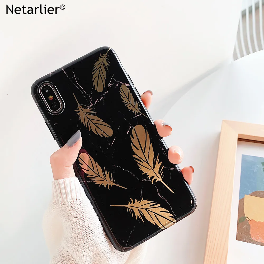 Netarlier Роскошный чехол для телефона iPhone Xsmax XR 7Plus x 8 7 6 6s xs черный мрамор золото хром