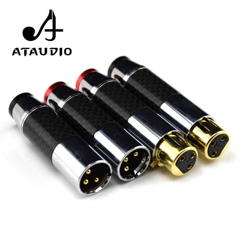 4pc ATAUDIO Hifi Carbon Fiber XLR Plug Hi end Gold plated Male and