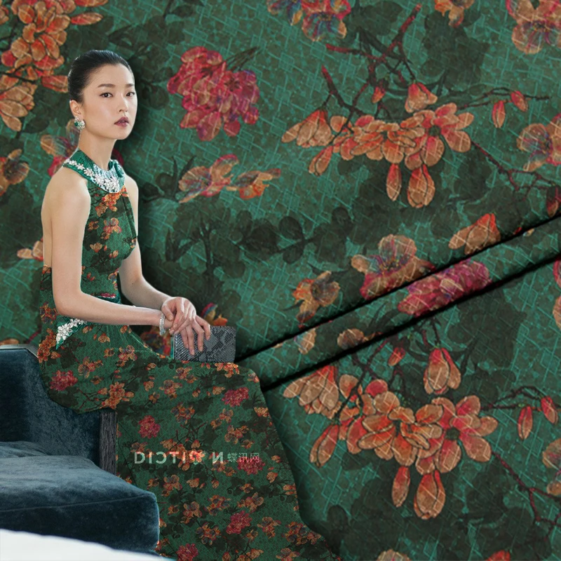 

111cm printed heavy inkjet jacquard brocade fabric 37mm printed skirt trench coat jacquard brocade fabric wholesale silk cloth