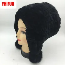 Женская меховая шапка зимняя шапка из натурального меха кролика рекс шапка с лисьими шариками теплая вязаная шапка из меха кролика рекс s
