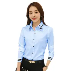 Для женщин; Большие размеры Блузка с длинными рукавами воротник с лацканами Офис Топы в полоску Detail Shirt