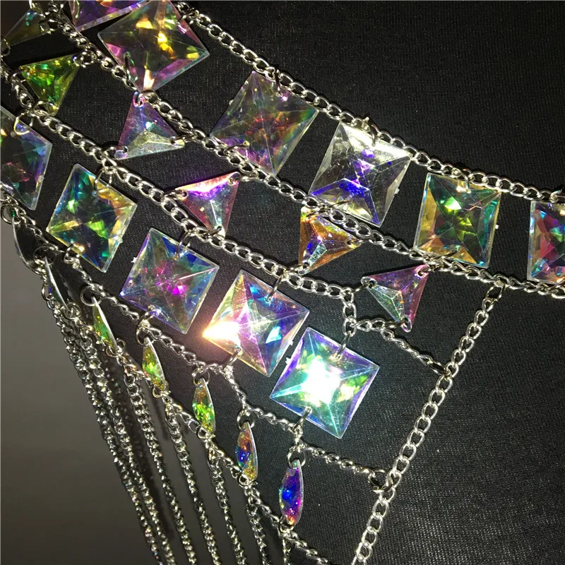 AKYZO Crazy crystal sequin женские комплекты из 2 предметов забавные праздничные наряды ручной работы в стиле пэчворк с металлической кисточкой и цепочкой Женский комплект