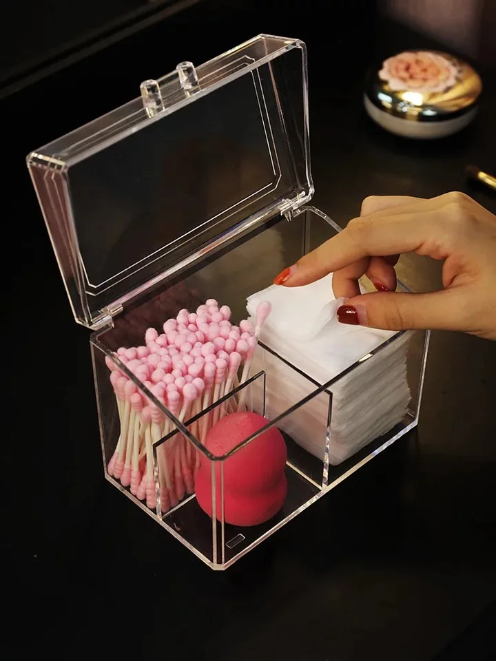 Multifunction Acrylic Cotton Swab Makeup Organizer Storage Box Portable Container Make Up Cotton Pad Holder Cosmetics Organizer