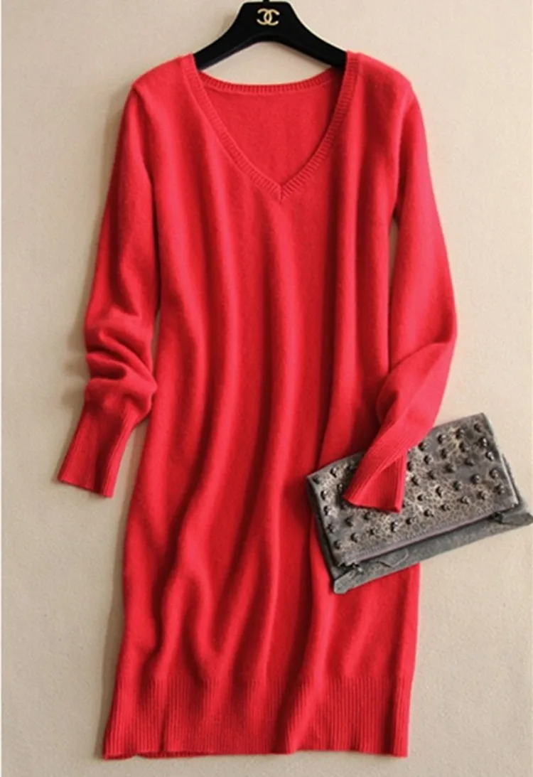 Женское длинное платье из натурального козьего кашемира с v-образным вырезом, пуловер, свитер, прямой, большой размер S/5XL, 4 цвета, опт и розница
