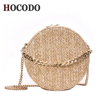 

HOCODO Straw Small Round Bags For Women Beach Woven Shoulder Bag Leisure Chain Crossbody Summer Bohemia Handbags Messenger Bag