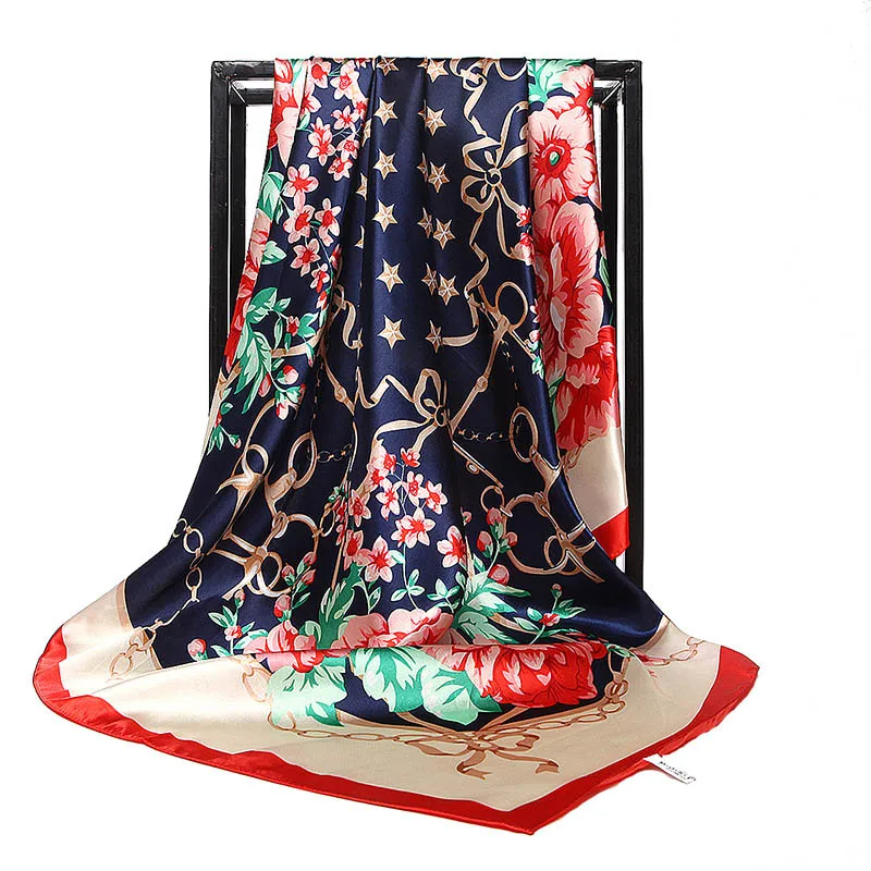 Весенне-летний шелковый шарф для женщин с принтом 90*90 см квадратные шарфы большого размера модный хиджаб повязка на голову пляжная шаль Warps