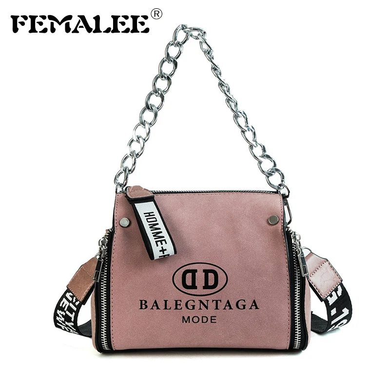 FEMALEE برميل على شكل الأزياء بو الجلود فرك Crossbody رسول حقائب إلكتروني واسعة حزام سلاسل تصميم دلو حقيبة كتف
