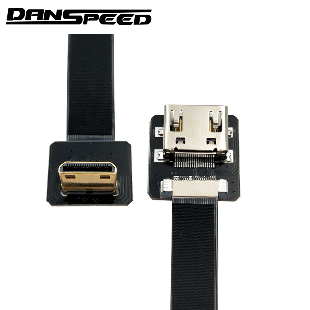 Danspeed fpv hdmi نوع الأنثى إلى ميني hdmi أسفل بزاوية ذكر hdtv fpc شقة الكابل 20 سنتيمتر