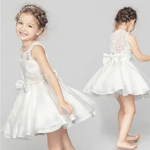 New Girls Princess Dress Wedding Birthday Party Ceremonies Clothing Teenage Girls Sleeveless Bow Lace Dress Summer Kids Clothes