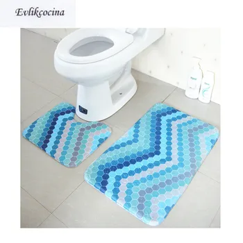 

Free Shipping 2pcs Geometric Toilet U Type Bathroom Bath Mat Set Non Slip 45x37cm&45x75cm Tapis Salle De Bain Tapete Banheiro