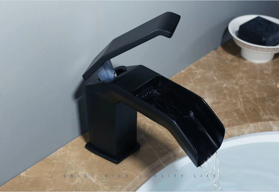 Azeta Черный кран водопад водопроводный кран ванная с одной ручкой смесители для раковины латунь смеситель для ванной комнаты водопроводный кран AT5106B
