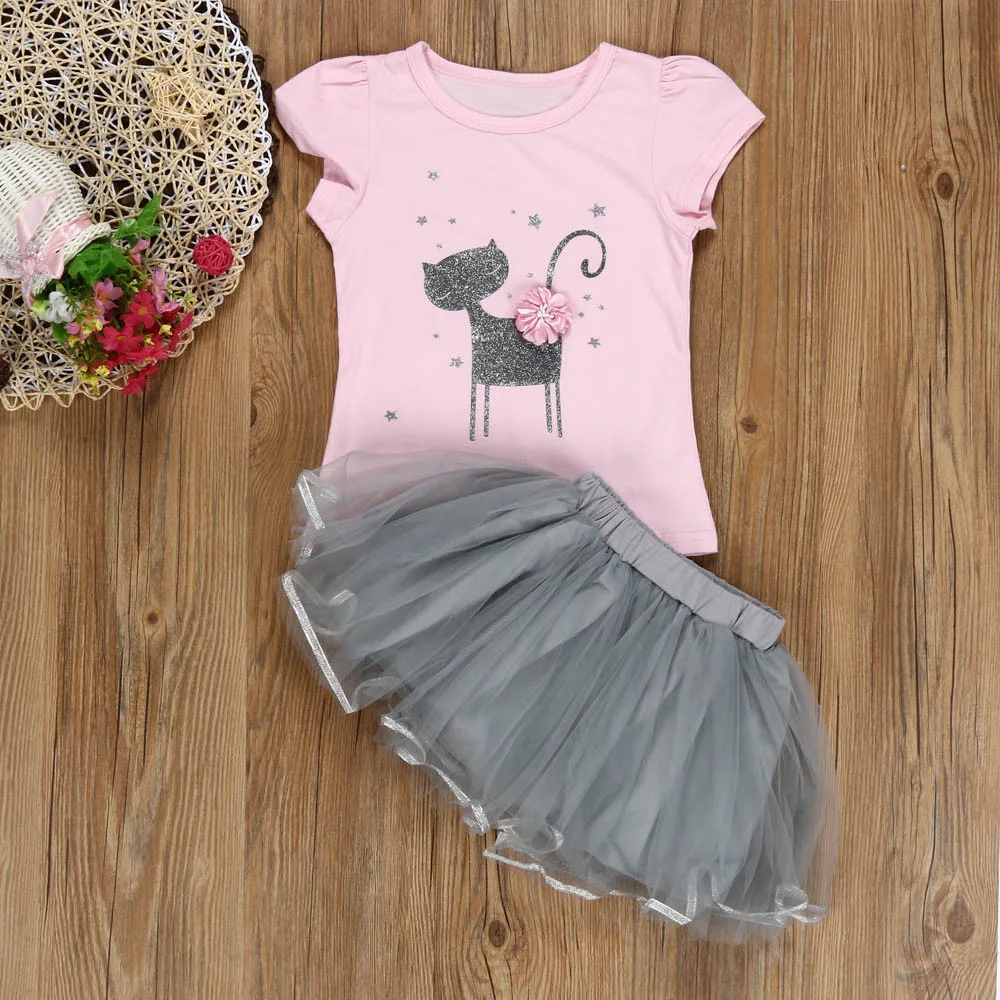 ARLONEET, летнее модное платье-рубашка с принтом котенка для девочек, комплект одежды, jan29/P